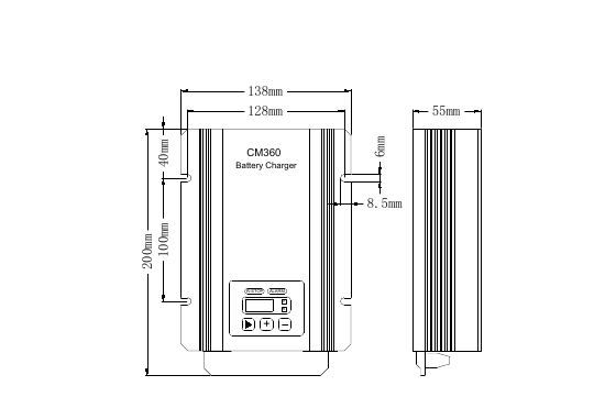 Smart Battery Chargers for Generator Starting Batteries CM360 charger dimension drawing