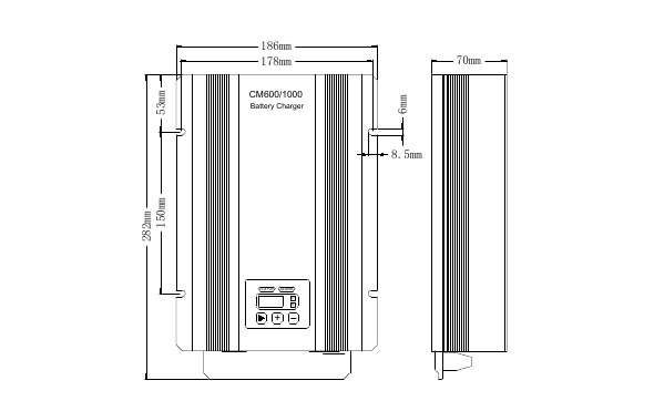 Smart Battery Chargers for Generator Starting Batteries CM600 charger dimension drawing