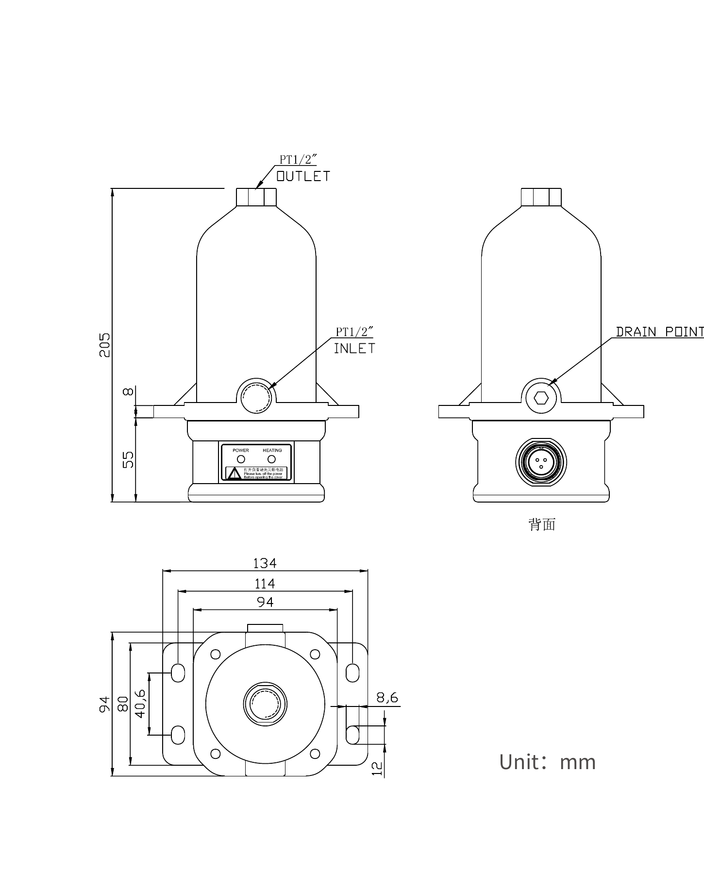 Engine Preheaters for Diesel & Gas Generator Sets EHA engine preheater dimension drawing