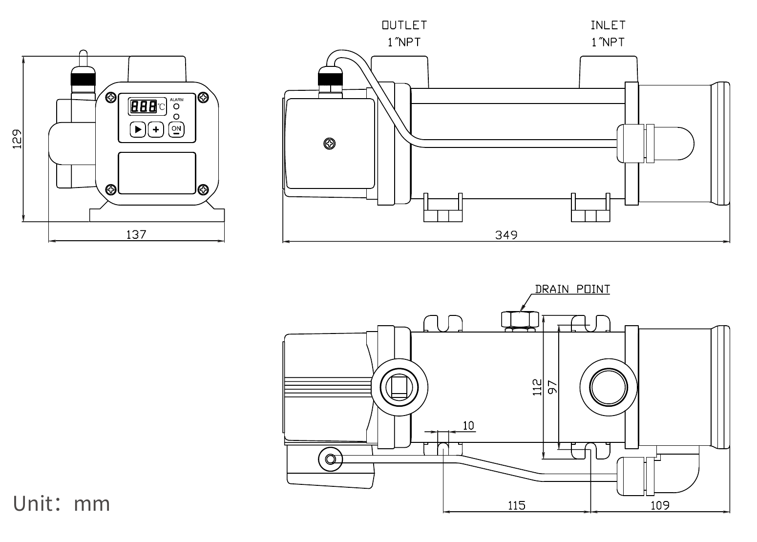 Engine Preheaters for Diesel & Gas Generator Sets EHE engine preheater dimension drawing
