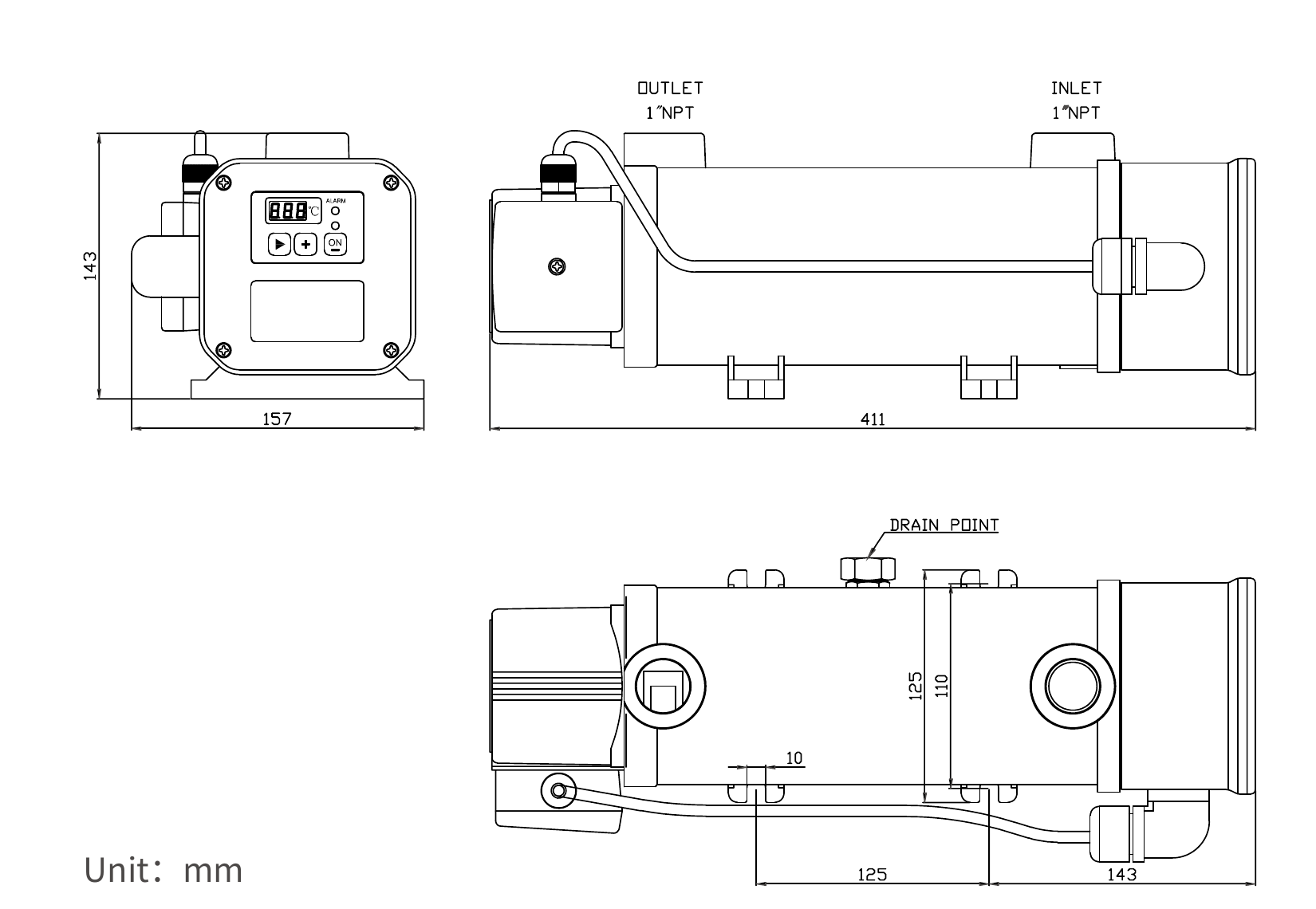Engine Preheaters for Diesel & Gas Generator Sets EHF engine preheater dimension drawing
